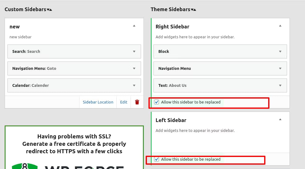 replace custom wp sidebar