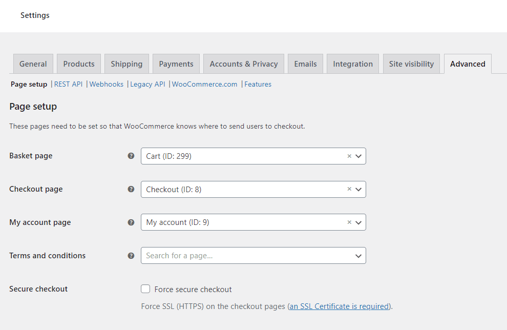 woocommerce account page settings
