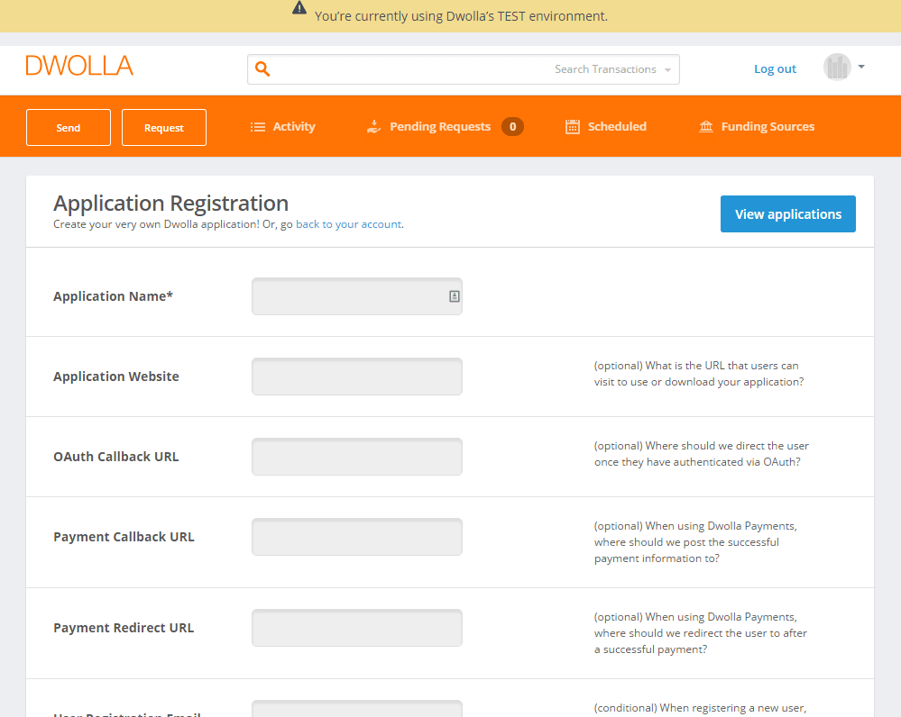 Register a Dwolla App