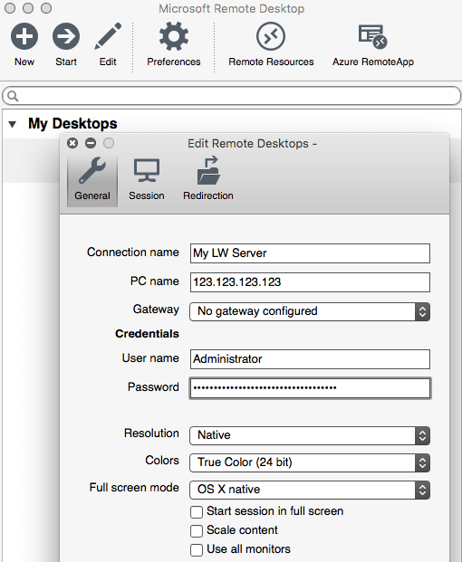 change password on microsoft remote desktop for mac