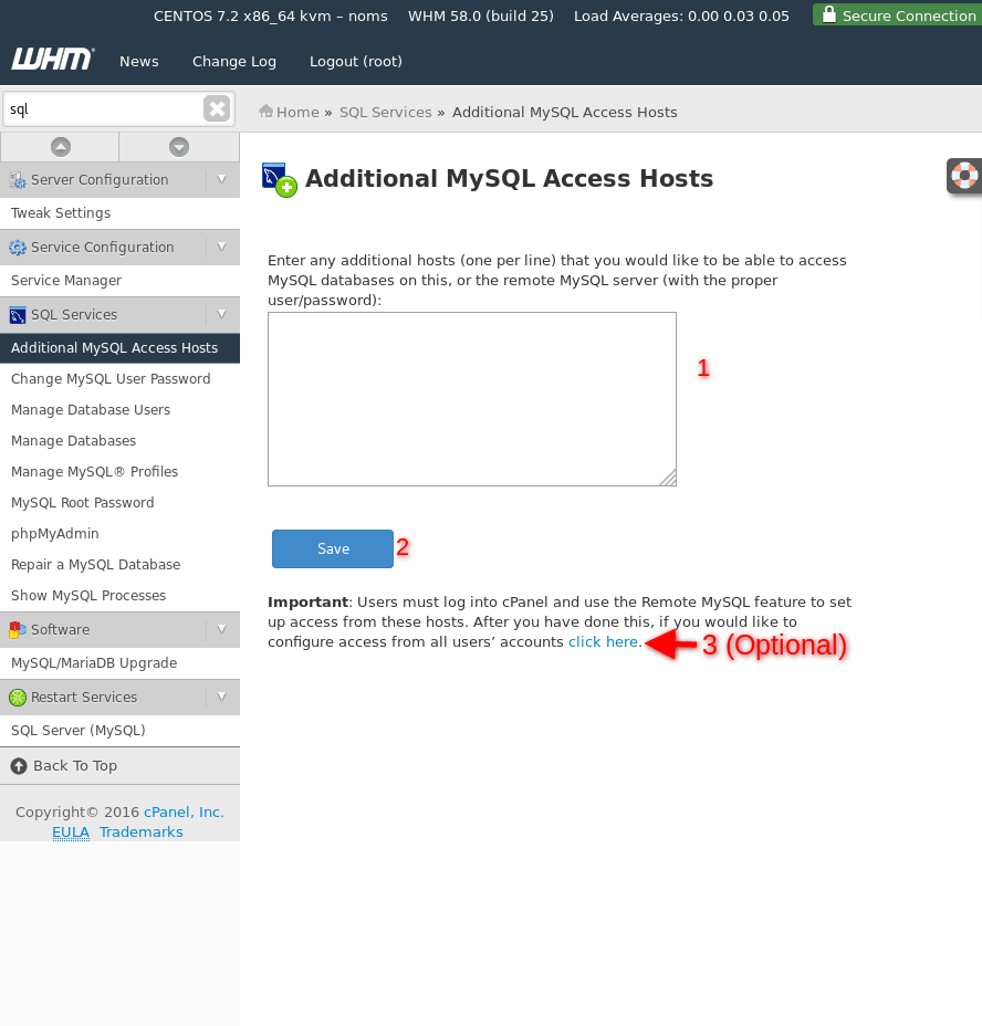 Host not allowed to connect mysql. Remote MYSQL connection site.