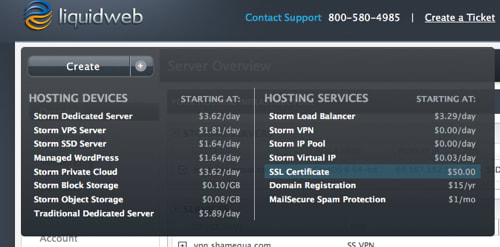 Order an SSL from Your Manage Dashboard