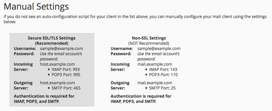 Manual settings for cPanel accounts