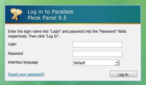 Log in to Parallels Plesk Panel