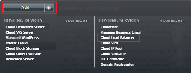 adding a cloud load balancer to your account screenshot