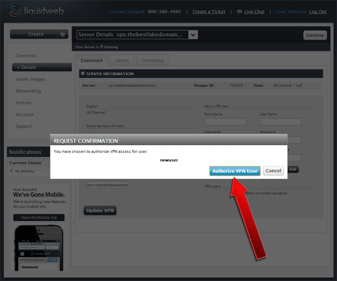How To Connect to Your Liquid Web VPN - 06 Add User Confirmation