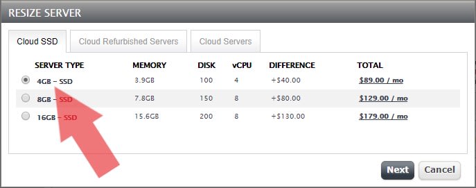 upgrade to an 4 GB Cloud SSD VPS