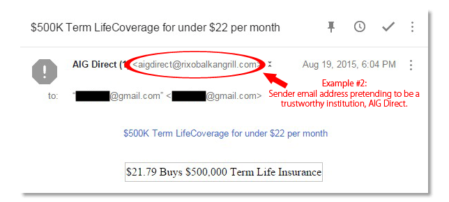 Email Spoofing Example 2 - Fake Sender Address