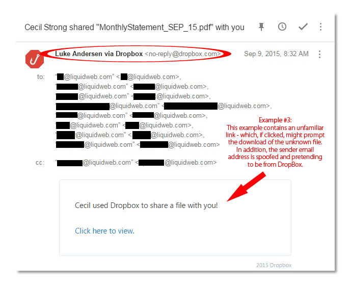 Spam Example 3 - Unfamiliar Link and Email Spoofing