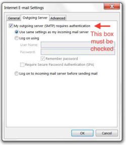 Outgoing Server Settings - SMTP Authentication