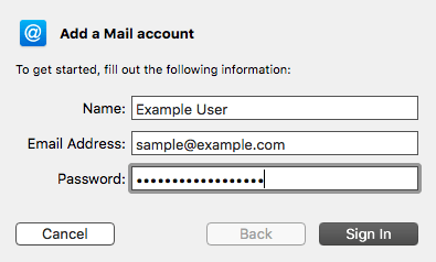 OSX 10.11 Add New Mail Account Screen