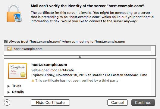 OSX 10.11 Can't Verify Self-signed SSL Certificate