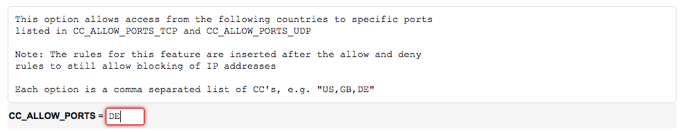 Allowing a country access to specified ports