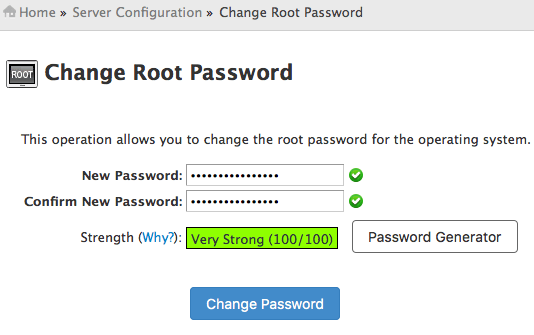 How to change a root password for cPanel from the WebHost Manager (WHM).