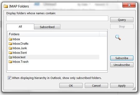 Outlook 2016 IMAP folder Query