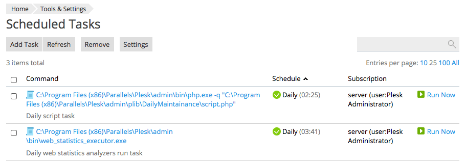 Plesk Scheduled Tasks