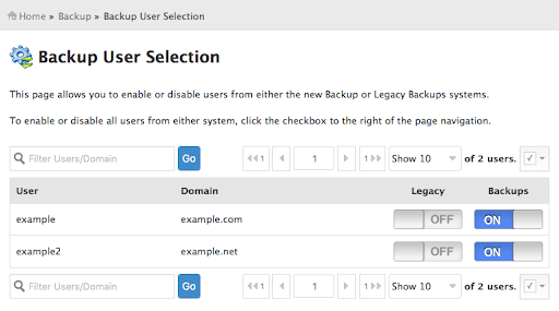 backup user selection