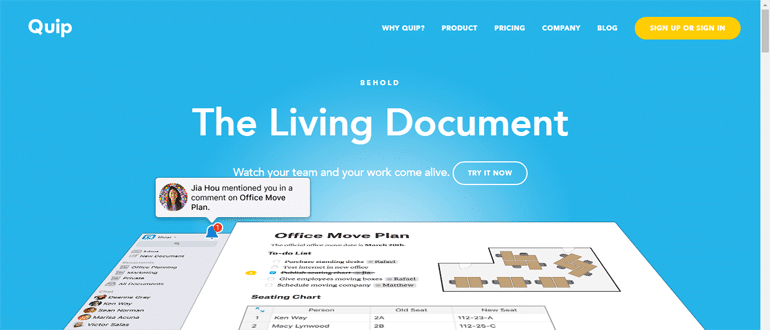 Quip, a living document for project management. 