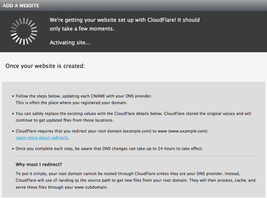 Site is being added to CloudFlare