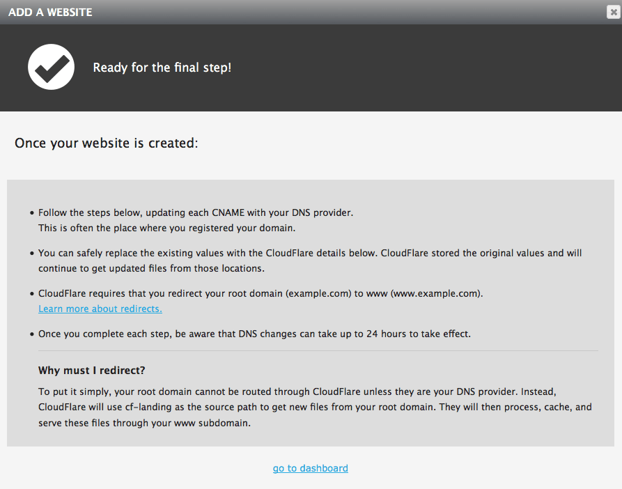 Site successfully added to CloudFlare