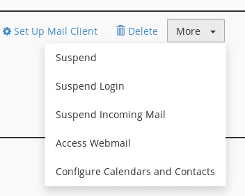 cPanel Email - Action Menu