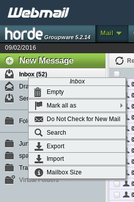 Email Export - Horde Folder Menu