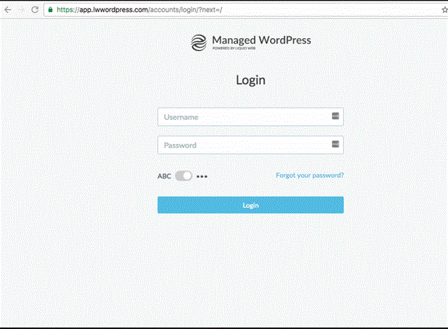 Managed WordPress login screen