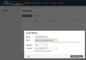 Creating a new Website in Cloud Sites