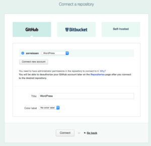 DeployBot integration page for GitHub and Bitbucket