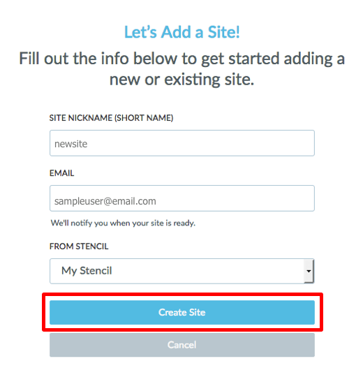 Add a Site page