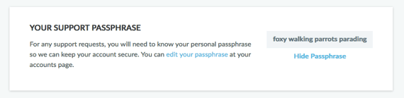 Your Support Passphrase section