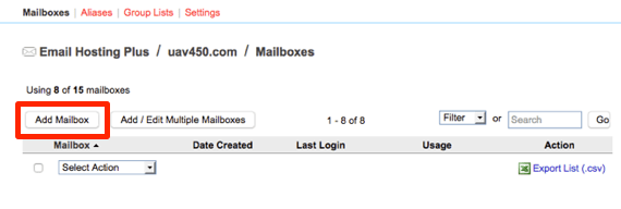 add mailbox button highlighted