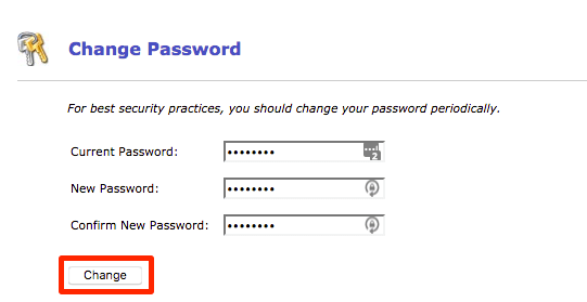 password changed and change button highlighted
