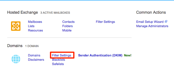 spam filter settings domain level