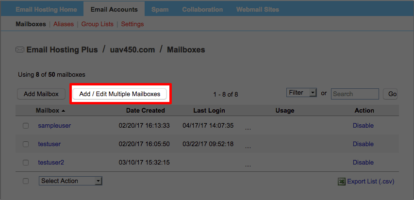 add multiple mailboxes button highlighted