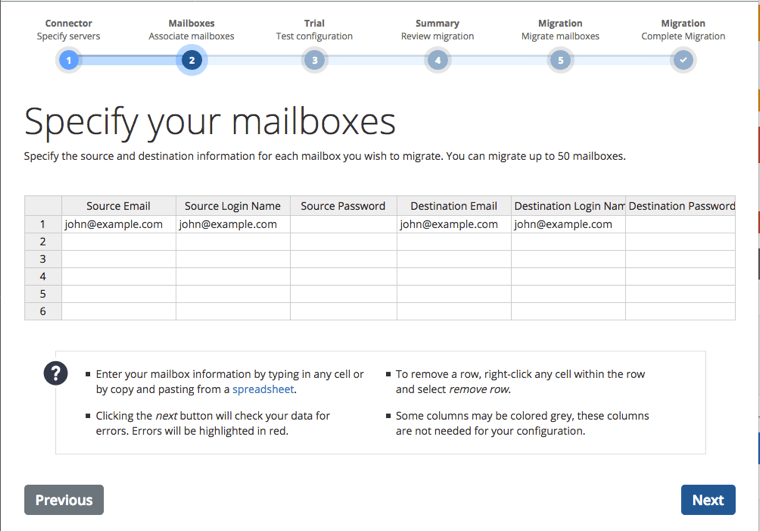 specify mailboxes spreadsheet