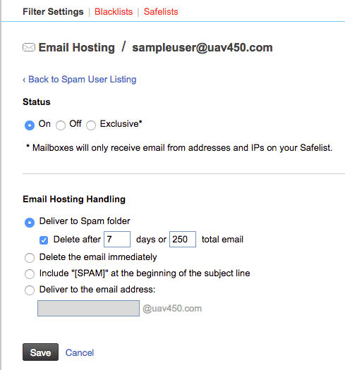user spam settings