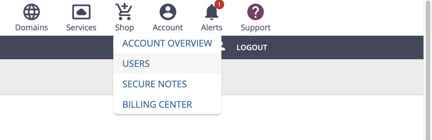 Click on the Account option on the top menu and then select the USERs menu entry.