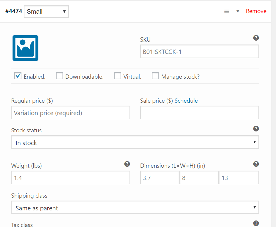 unique product variations from the saved attributes