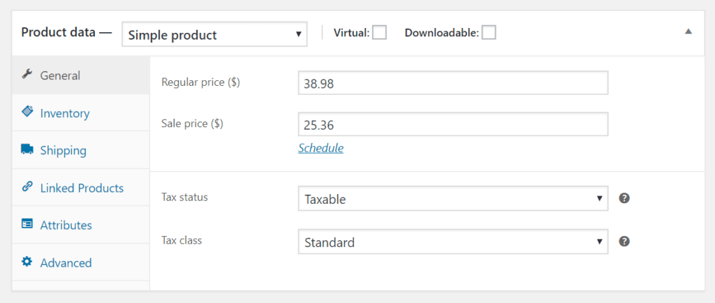 set up the product parameters