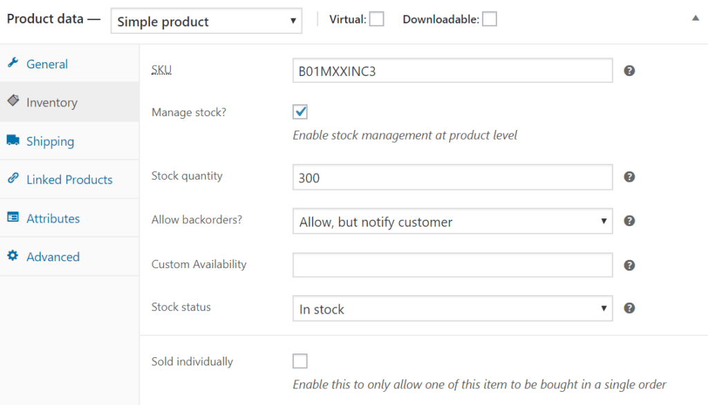 Set WooCommerce to manage your products stock