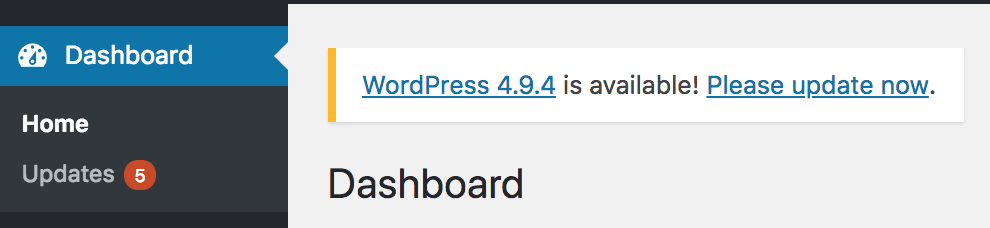 wordpress admin dashboard update section 
