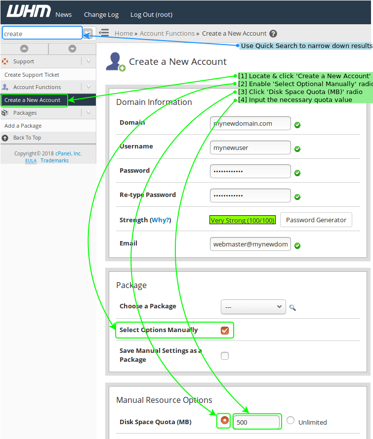 Packageless Quota at Account Creation