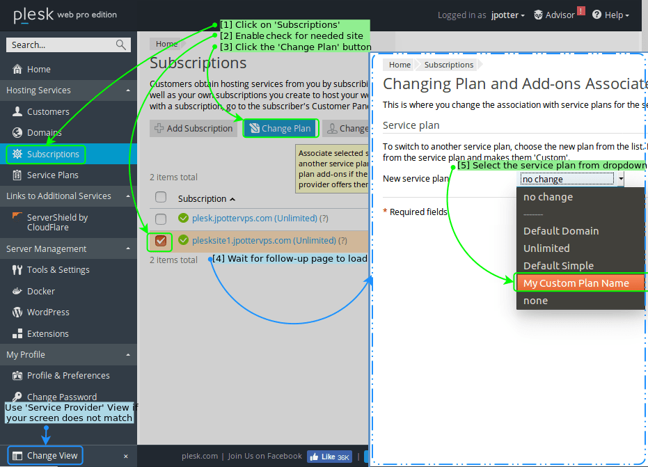 Assign Sites to Service Plan Subscriptions