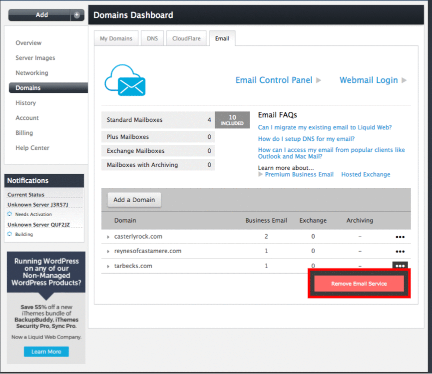 Mail Hosting: Removing Email Domain