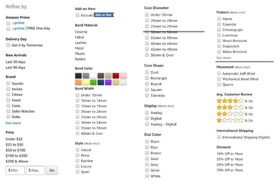 Amazons standard breadcrumb approach to keywords for designing eccommerce site for conversion