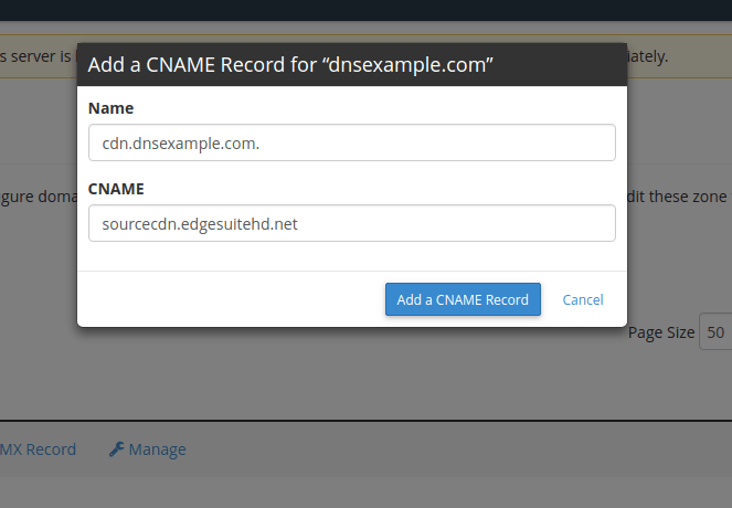 CNAME Record for a Sub Domain Record in cPanel