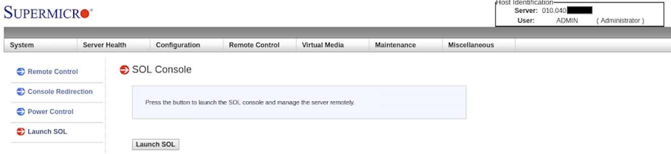 The serial console connection, useful for redirecting serial input/output over LAN.