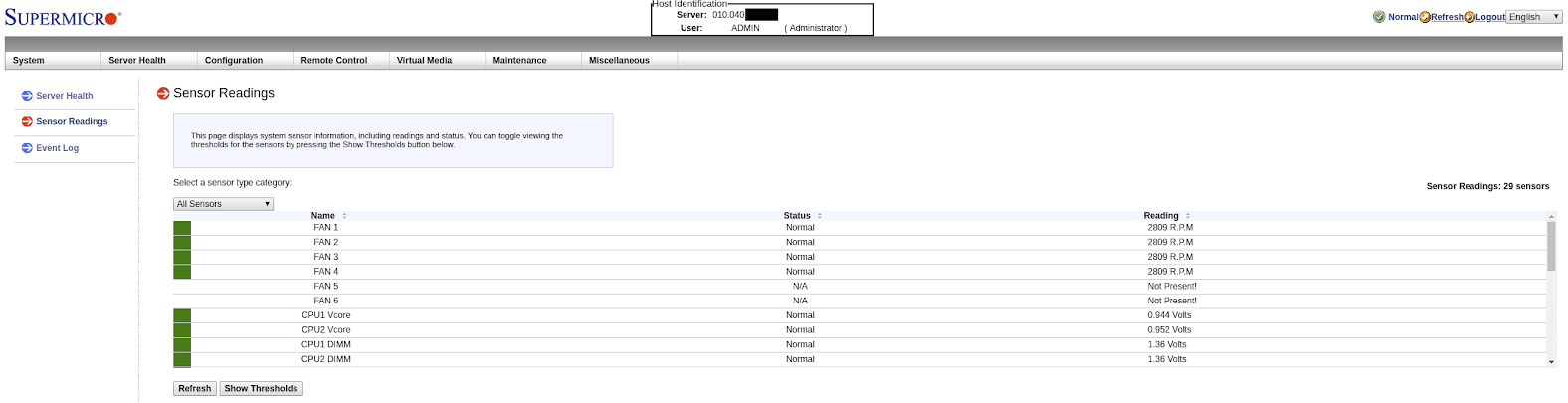 Sensor Readings show fan speed, temps, CPU and RAM.