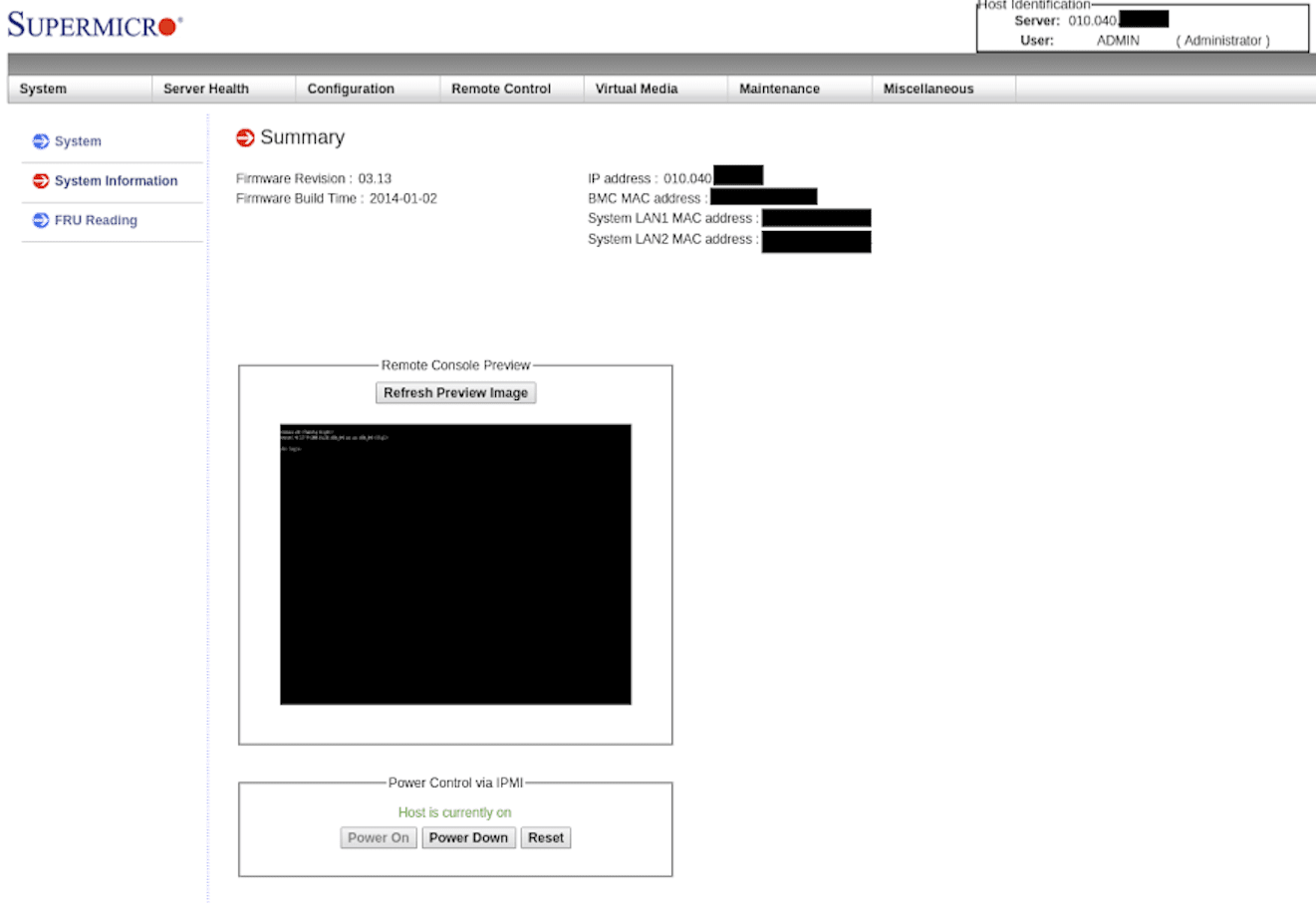 System Info within IPMI